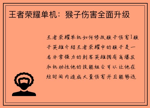王者荣耀单机：猴子伤害全面升级
